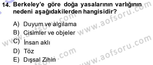 Modern Felsefe 1 Dersi 2013 - 2014 Yılı (Final) Dönem Sonu Sınav Soruları 14. Soru