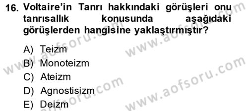 Modern Felsefe 1 Dersi 2013 - 2014 Yılı (Final) Dönem Sonu Sınav Soruları 16. Soru