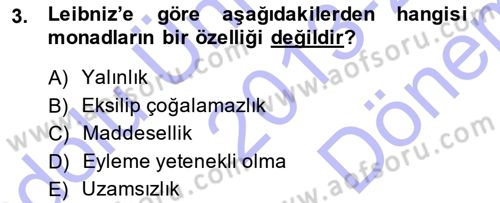 Modern Felsefe 1 Dersi 2013 - 2014 Yılı (Final) Dönem Sonu Sınav Soruları 3. Soru