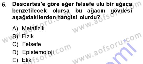 Modern Felsefe 1 Dersi 2013 - 2014 Yılı (Final) Dönem Sonu Sınav Soruları 5. Soru