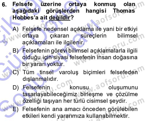 Modern Felsefe 1 Dersi 2013 - 2014 Yılı (Final) Dönem Sonu Sınav Soruları 6. Soru