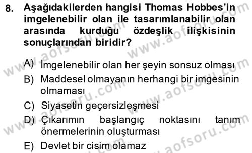 Modern Felsefe 1 Dersi 2013 - 2014 Yılı (Final) Dönem Sonu Sınav Soruları 8. Soru