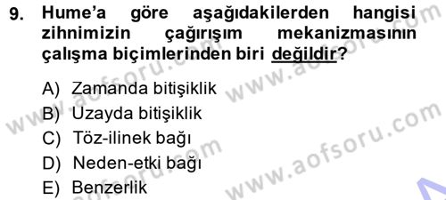 Modern Felsefe 1 Dersi 2013 - 2014 Yılı (Final) Dönem Sonu Sınav Soruları 9. Soru