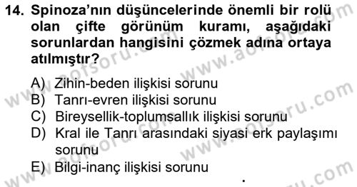 Modern Felsefe 1 Dersi Ara Sınavı Deneme Sınav Soruları 14. Soru