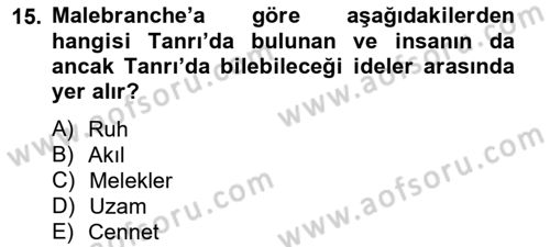 Modern Felsefe 1 Dersi Ara Sınavı Deneme Sınav Soruları 15. Soru