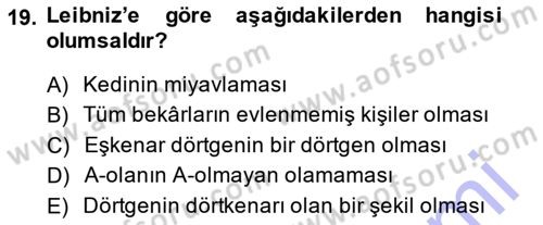 Modern Felsefe 1 Dersi Ara Sınavı Deneme Sınav Soruları 19. Soru