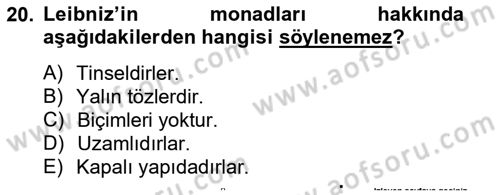 Modern Felsefe 1 Dersi Ara Sınavı Deneme Sınav Soruları 20. Soru