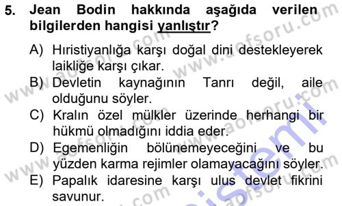 Modern Felsefe 1 Dersi 2014 - 2015 Yılı (Vize) Ara Sınav Soruları 5. Soru