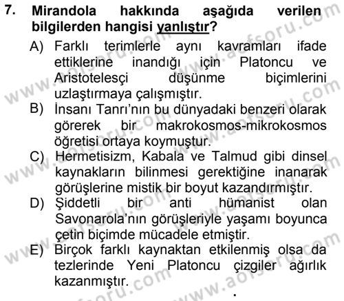 Modern Felsefe 1 Dersi 2014 - 2015 Yılı (Vize) Ara Sınav Soruları 7. Soru