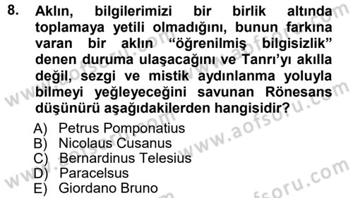 Modern Felsefe 1 Dersi 2014 - 2015 Yılı (Vize) Ara Sınav Soruları 8. Soru