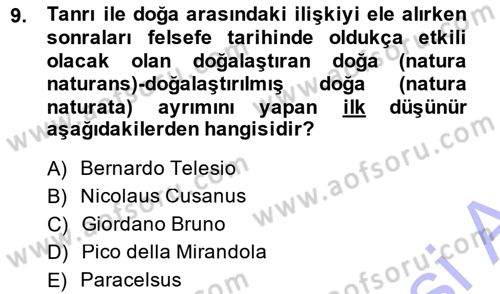 Modern Felsefe 1 Dersi 2014 - 2015 Yılı (Vize) Ara Sınav Soruları 9. Soru