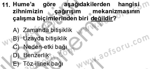 Modern Felsefe 1 Dersi 2014 - 2015 Yılı (Final) Dönem Sonu Sınav Soruları 11. Soru