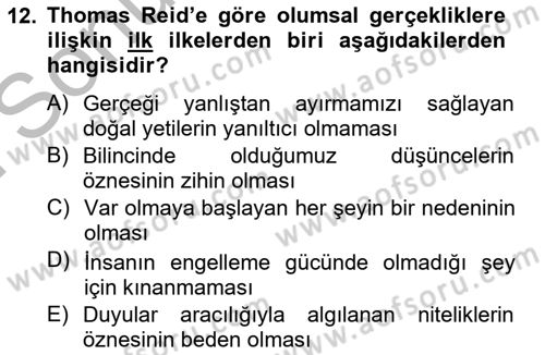 Modern Felsefe 1 Dersi 2014 - 2015 Yılı (Final) Dönem Sonu Sınav Soruları 12. Soru