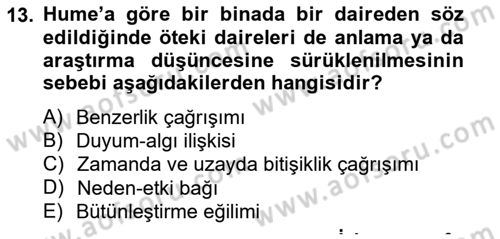 Modern Felsefe 1 Dersi 2014 - 2015 Yılı (Final) Dönem Sonu Sınav Soruları 13. Soru