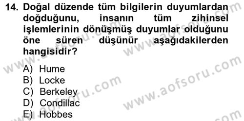 Modern Felsefe 1 Dersi 2014 - 2015 Yılı (Final) Dönem Sonu Sınav Soruları 14. Soru