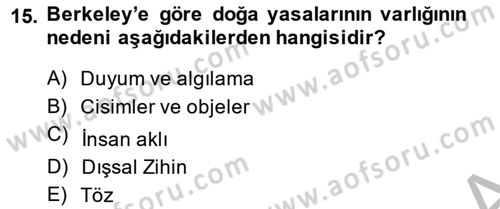 Modern Felsefe 1 Dersi 2014 - 2015 Yılı (Final) Dönem Sonu Sınav Soruları 15. Soru