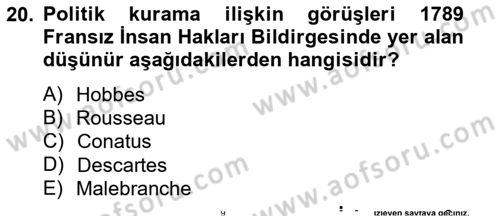 Modern Felsefe 1 Dersi 2014 - 2015 Yılı (Final) Dönem Sonu Sınav Soruları 20. Soru