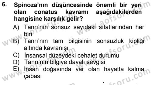 Modern Felsefe 1 Dersi 2014 - 2015 Yılı (Final) Dönem Sonu Sınav Soruları 6. Soru
