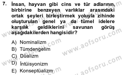 Modern Felsefe 1 Dersi 2014 - 2015 Yılı (Final) Dönem Sonu Sınav Soruları 7. Soru