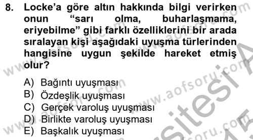 Modern Felsefe 1 Dersi 2014 - 2015 Yılı (Final) Dönem Sonu Sınav Soruları 8. Soru