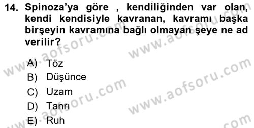 Modern Felsefe 1 Dersi 2015 - 2016 Yılı (Vize) Ara Sınav Soruları 14. Soru