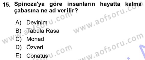 Modern Felsefe 1 Dersi Ara Sınavı Deneme Sınav Soruları 15. Soru