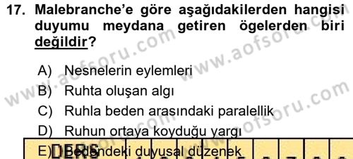 Modern Felsefe 1 Dersi Ara Sınavı Deneme Sınav Soruları 17. Soru