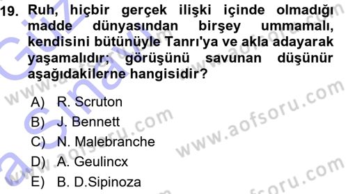 Modern Felsefe 1 Dersi Ara Sınavı Deneme Sınav Soruları 19. Soru