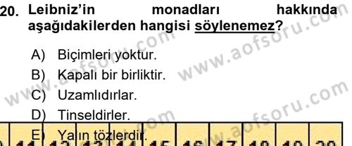Modern Felsefe 1 Dersi 2015 - 2016 Yılı (Vize) Ara Sınav Soruları 20. Soru