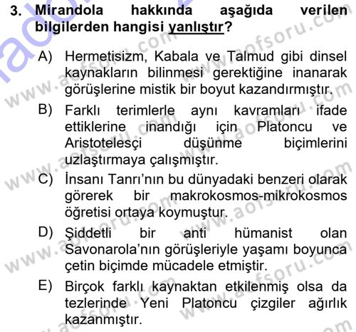 Modern Felsefe 1 Dersi 2015 - 2016 Yılı (Vize) Ara Sınav Soruları 3. Soru