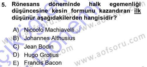 Modern Felsefe 1 Dersi Ara Sınavı Deneme Sınav Soruları 5. Soru