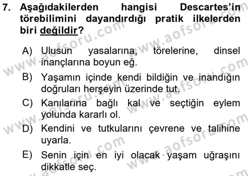 Modern Felsefe 1 Dersi Ara Sınavı Deneme Sınav Soruları 7. Soru