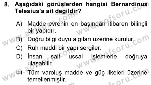 Modern Felsefe 1 Dersi 2015 - 2016 Yılı (Vize) Ara Sınav Soruları 8. Soru