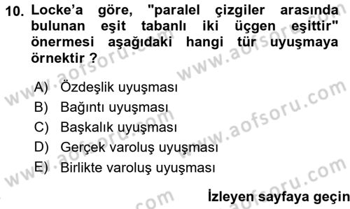 Modern Felsefe 1 Dersi 2015 - 2016 Yılı (Final) Dönem Sonu Sınav Soruları 10. Soru