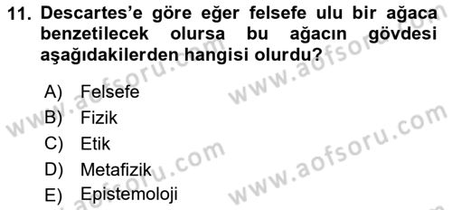 Modern Felsefe 1 Dersi 2015 - 2016 Yılı (Final) Dönem Sonu Sınav Soruları 11. Soru