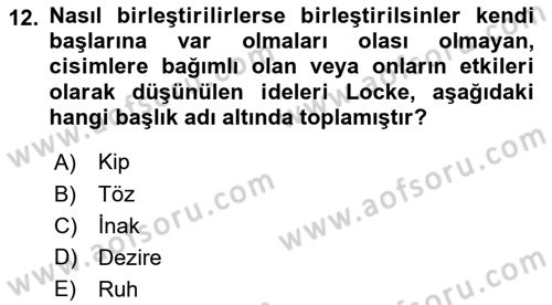 Modern Felsefe 1 Dersi 2015 - 2016 Yılı (Final) Dönem Sonu Sınav Soruları 12. Soru