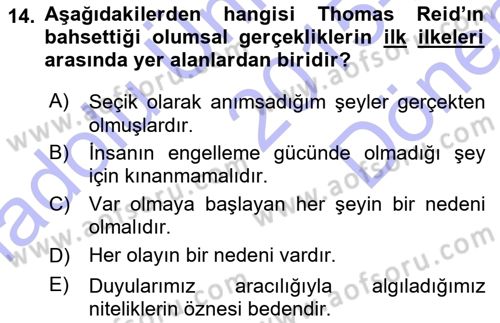 Modern Felsefe 1 Dersi 2015 - 2016 Yılı (Final) Dönem Sonu Sınav Soruları 14. Soru