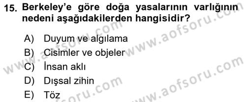 Modern Felsefe 1 Dersi 2015 - 2016 Yılı (Final) Dönem Sonu Sınav Soruları 15. Soru