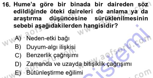 Modern Felsefe 1 Dersi 2015 - 2016 Yılı (Final) Dönem Sonu Sınav Soruları 16. Soru