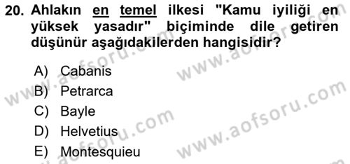 Modern Felsefe 1 Dersi 2015 - 2016 Yılı (Final) Dönem Sonu Sınav Soruları 20. Soru