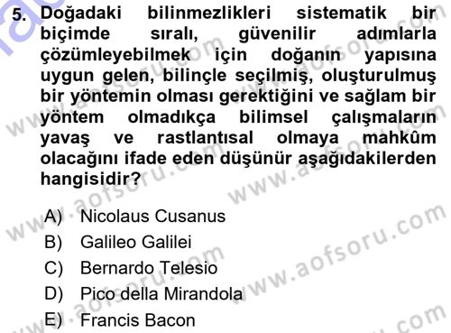 Modern Felsefe 1 Dersi 2015 - 2016 Yılı (Final) Dönem Sonu Sınav Soruları 5. Soru