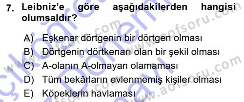 Modern Felsefe 1 Dersi 2015 - 2016 Yılı (Final) Dönem Sonu Sınav Soruları 7. Soru