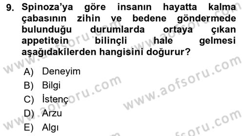 Modern Felsefe 1 Dersi 2015 - 2016 Yılı (Final) Dönem Sonu Sınav Soruları 9. Soru