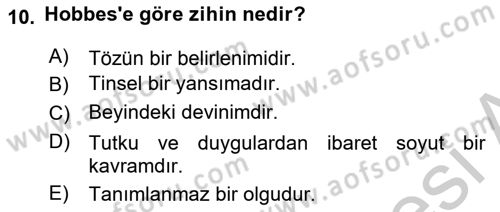 Modern Felsefe 1 Dersi 2016 - 2017 Yılı 3 Ders Sınav Soruları 10. Soru