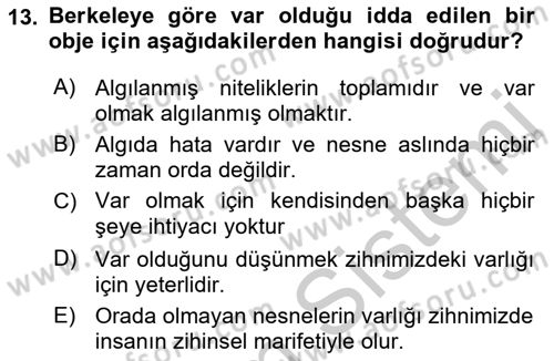 Modern Felsefe 1 Dersi 2016 - 2017 Yılı 3 Ders Sınav Soruları 13. Soru