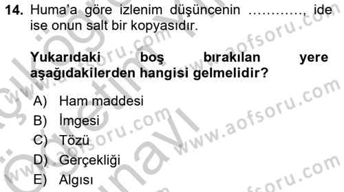 Modern Felsefe 1 Dersi 2016 - 2017 Yılı 3 Ders Sınav Soruları 14. Soru