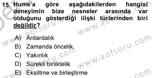 Modern Felsefe 1 Dersi 2016 - 2017 Yılı 3 Ders Sınav Soruları 15. Soru