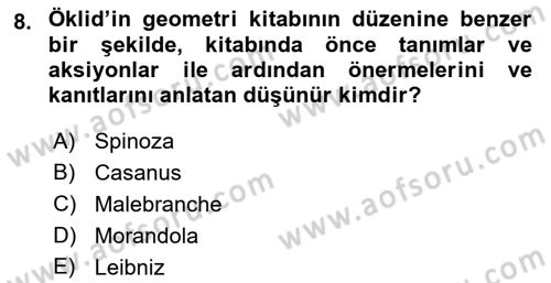 Modern Felsefe 1 Dersi 2016 - 2017 Yılı 3 Ders Sınav Soruları 8. Soru