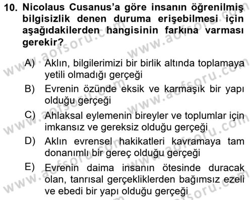 Modern Felsefe 1 Dersi Ara Sınavı Deneme Sınav Soruları 10. Soru