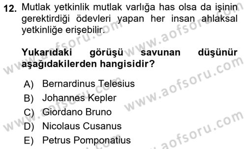 Modern Felsefe 1 Dersi 2016 - 2017 Yılı (Vize) Ara Sınav Soruları 12. Soru